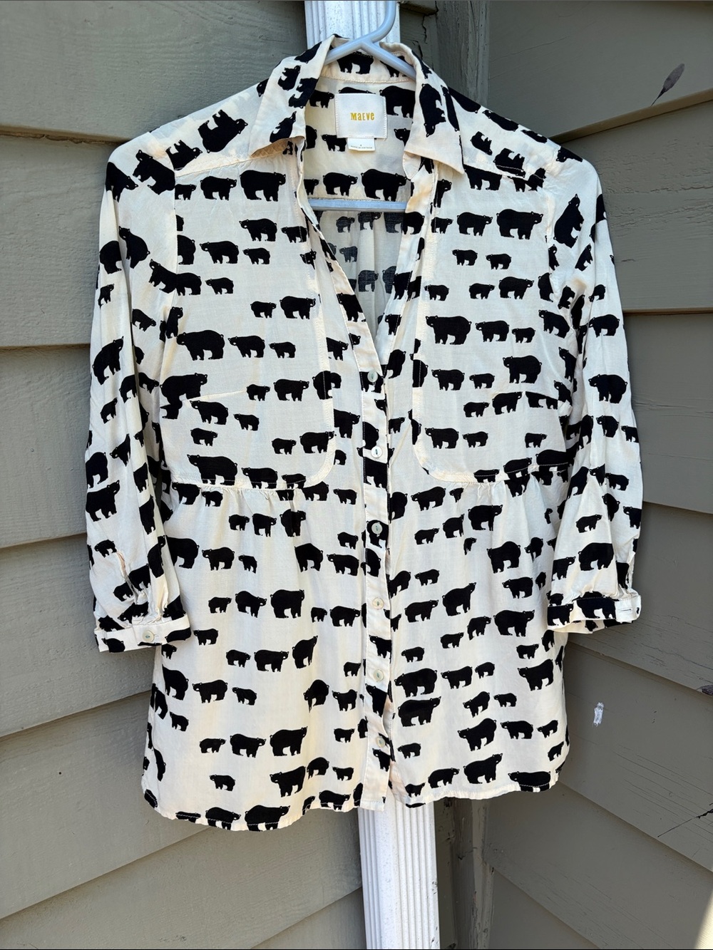 Maeve for Anthropologie Black Bear Print-blouse iCream & Black. Sz 4 Like new!
